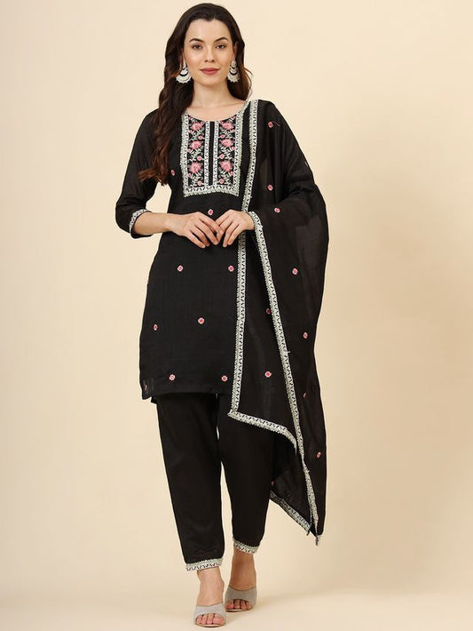 Black Vichitra Silk Designer Embroidery Work Graceful Ethnic