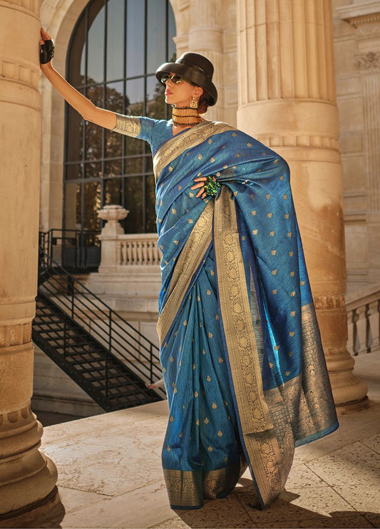 Dark blue woven saree