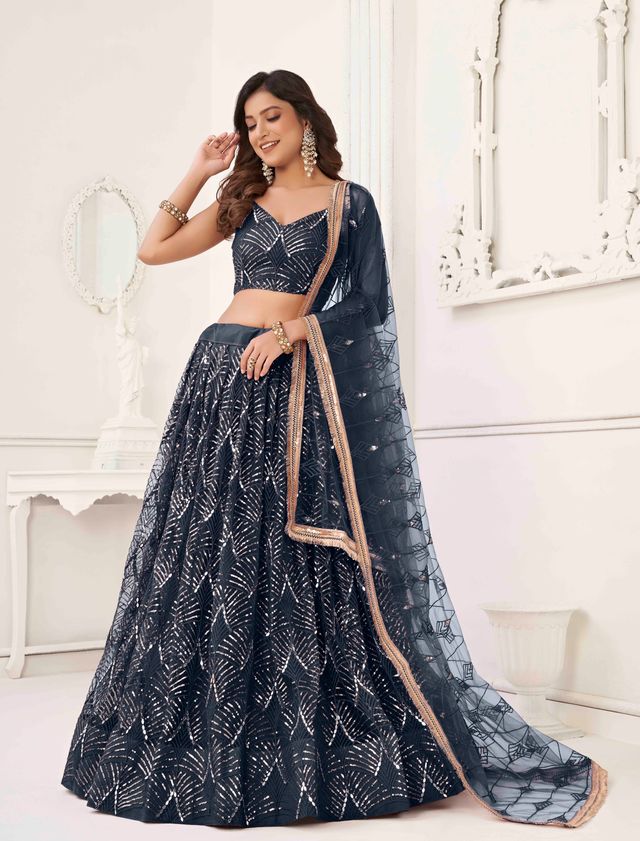 BLACK COLOR NET FABRIC LEHENGA CHOLI