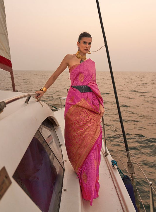 Pink woven saree