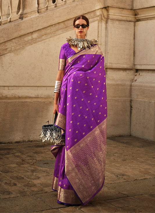 Violet woven saree