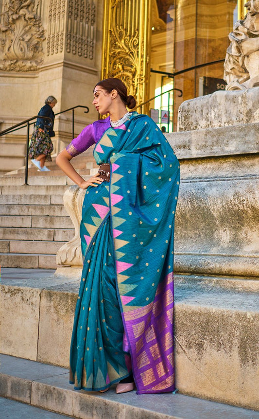  Aqua blue woven saree