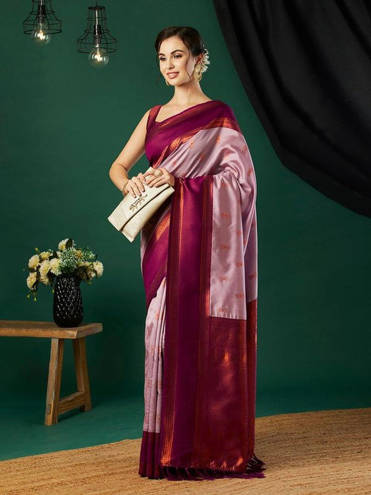 Pink Banarasi Silk Wevon Jari Designer Heavy Looks Glamorous Ceremonial Saree