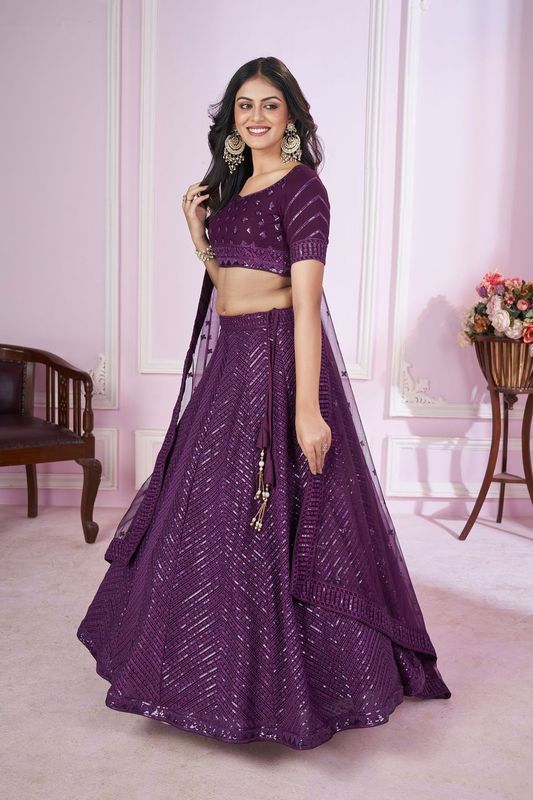 Purple Women's Georgette Embroidery Lehenga Choli