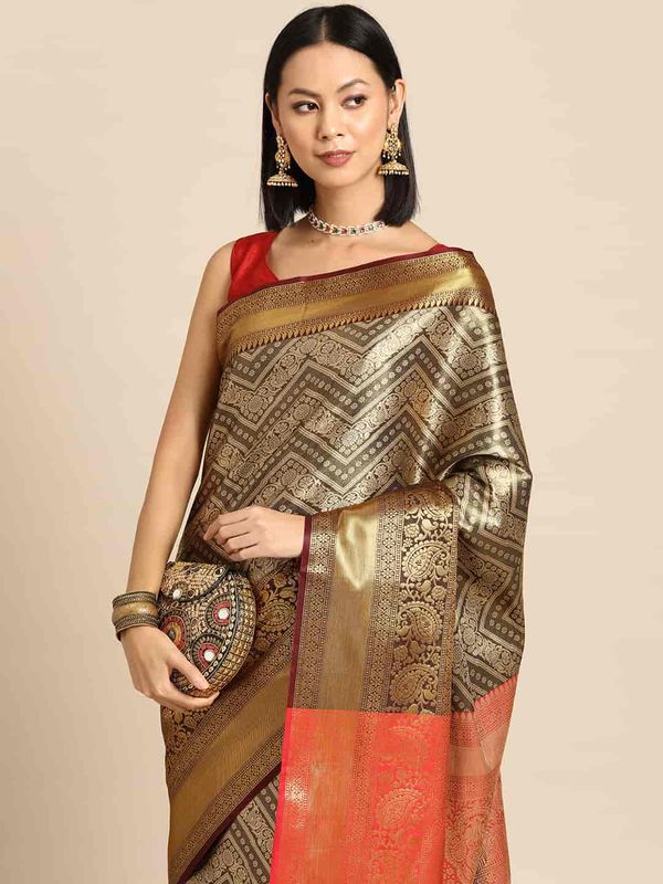 Black Brocade Heavy Zari Silk Saree