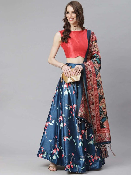 Digital Print Faux Georget Multi Sequnce Work Lehenga Choli With Blouse and Stitched print Dupatta For Women and Girls