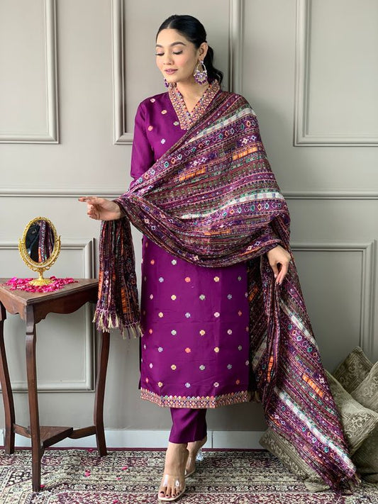 Purple Chanderi Silk Straight Kurta