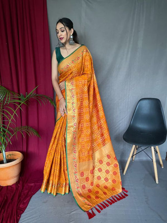 Yellow Weaving Jacquard Jari Designer Patola Silk Saree