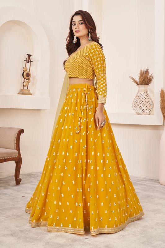 Yellow Women's Georgette Embroidery Lehenga Choli