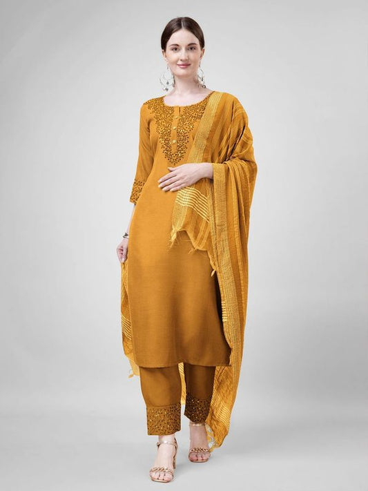 Mustard Cotton Blend Ethnc Formal Looks Stitched Salwar Kameez