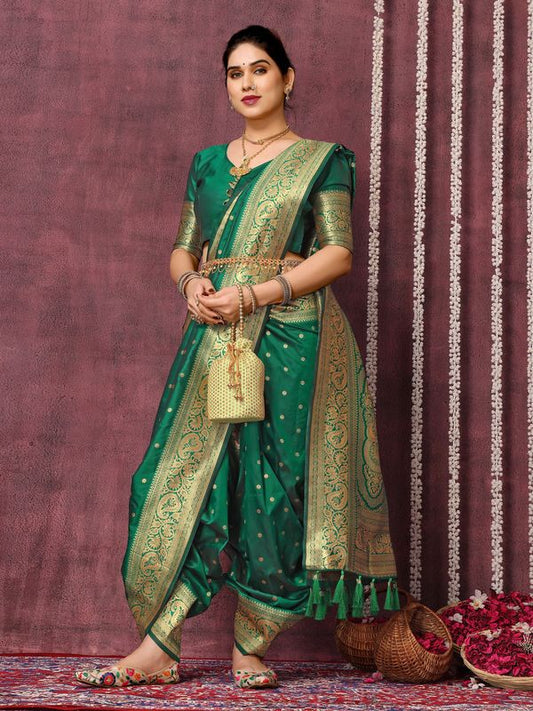 Green Wevon Jari Designer Work Silk Blend Saree