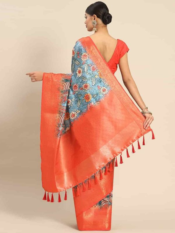 Multicolor Women's Kanjeewaram Digital Printed Saree