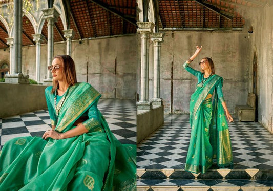 Mint Green Weaving Designer Tissue Silk Saree