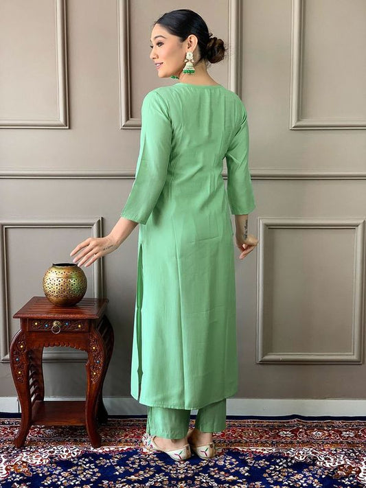 Women Embroidered Straight Kurta with Pant And Printed Dupatta Sets