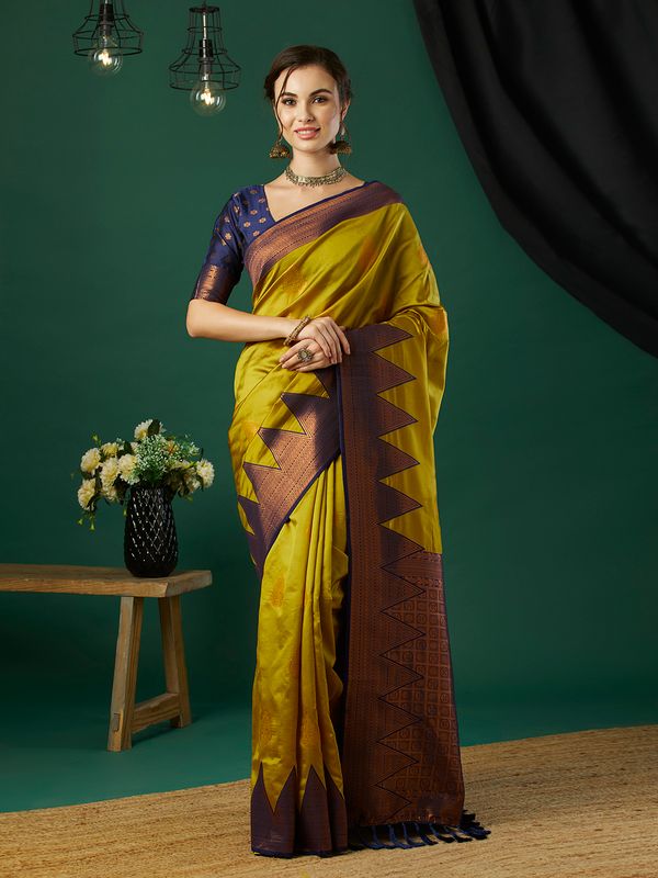 Parrot Green Wevon Jari Designer Banarasi Silk Saree