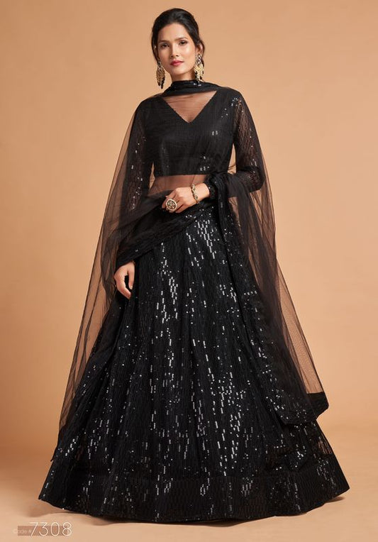 Black Women's Soft Net Embroidery Lehenga Choli