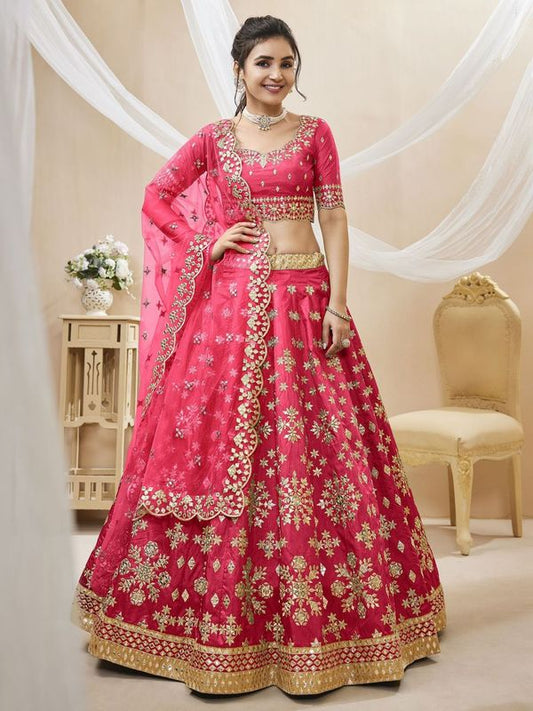 Pink Women's Art Silk Embroidery Lehenga Choli