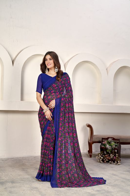 Blue Designer Printed Weight Less Saree