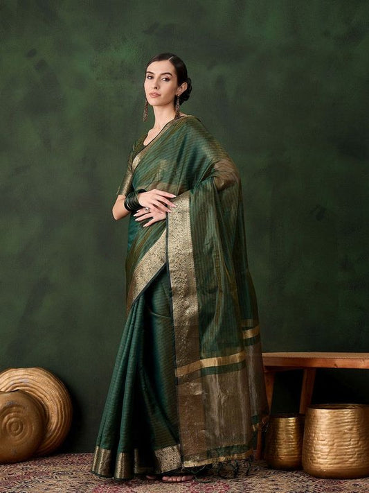 Green Wevon Jacquard Designer Khadi Organza Saree