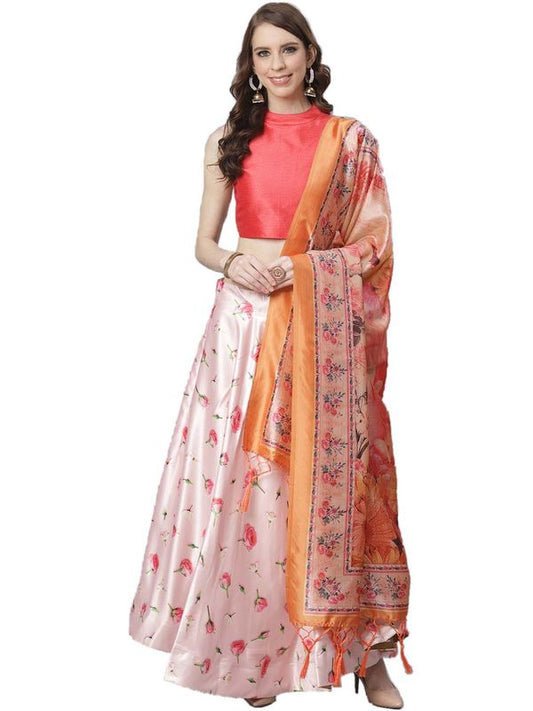 Digital Print Satin Silk Fabric Stitched Lehenga Choli With Jequared Blouse and Assami Silk Thread Work Dupatta For Women and Girls In Festive Party And Traditional Wear