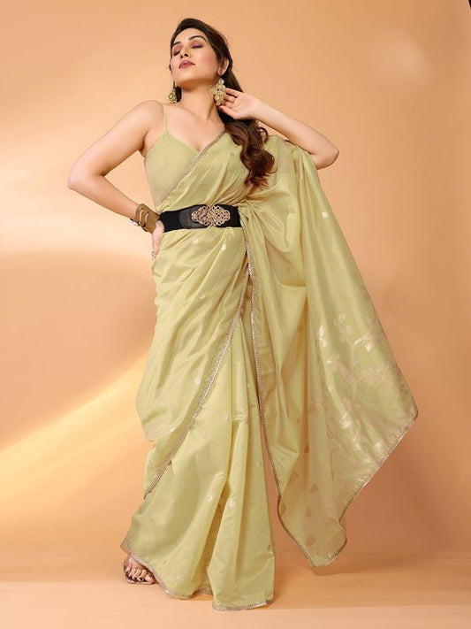 Pista Wevon Designer Chanderi Silk Saree