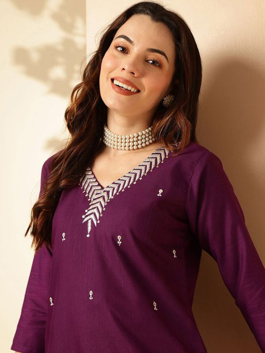 Purple Rayon Slub Straight Kurta