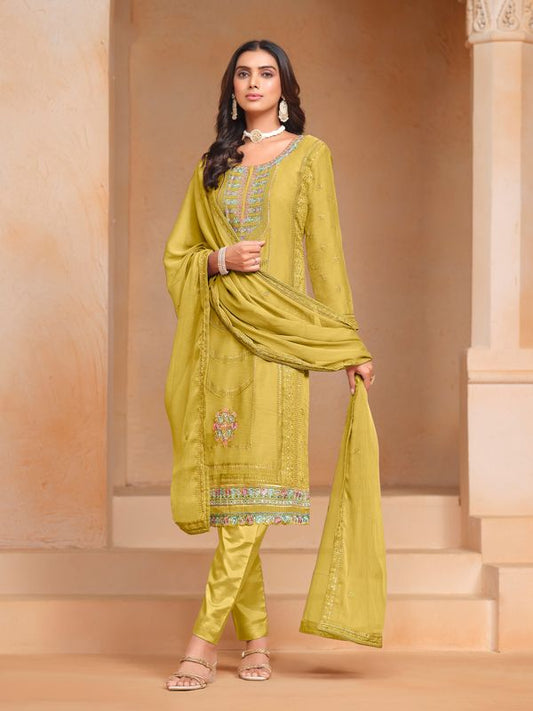 Yellow Organza Chiffon Designer Embroidery Work Heavy Looks Ceremonial Salwar Kameez