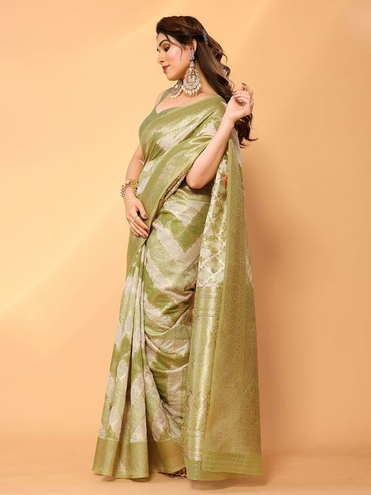 Green Wevon Designer Chanderi Silk Saree