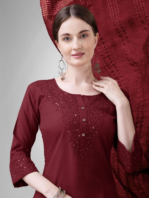 Maroon Cotton Blend Ethnc Formal Looks Stitched Salwar Kameez