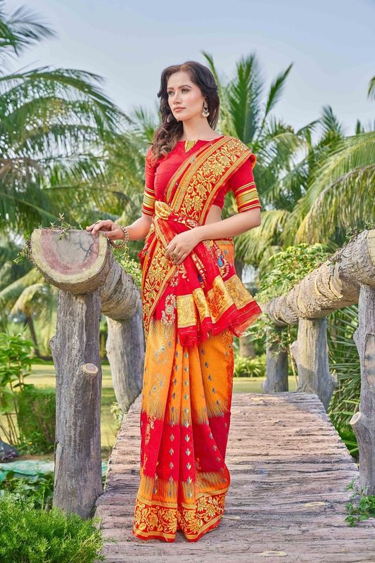 Red Wevon Thread Designer Silk Cotton Saree