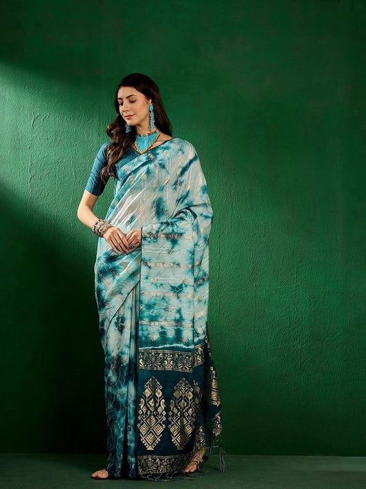 Blue Wevon Designer Staple Cotton Saree