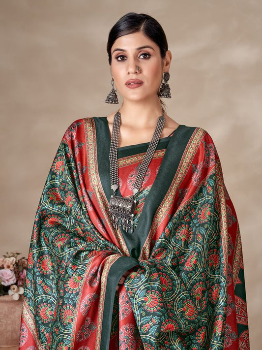 Green Designer Digital Printed Pashmina Saree