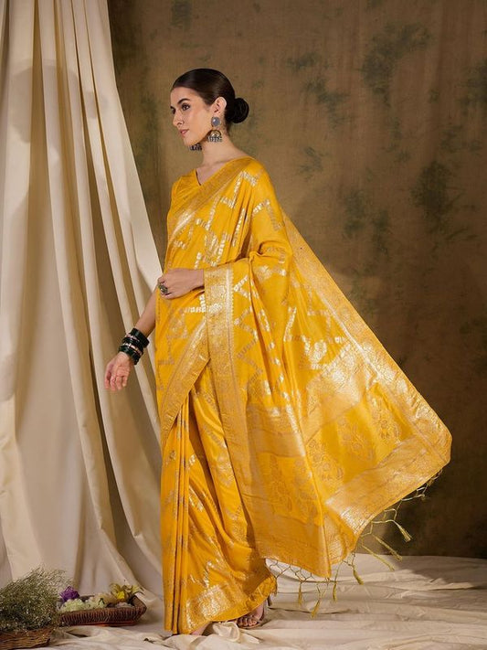 Mustard Wevon Designer Staple Dola Cotton Saree