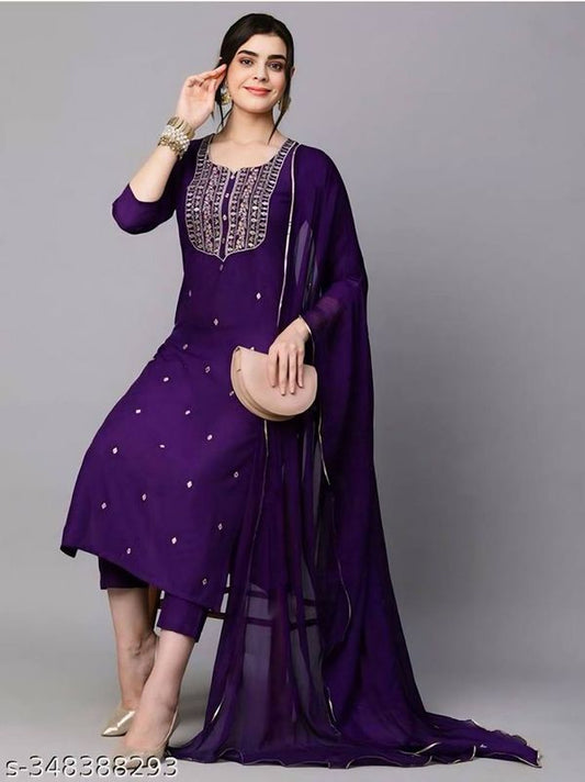 Dark Purple Embroidered Kurta Sets