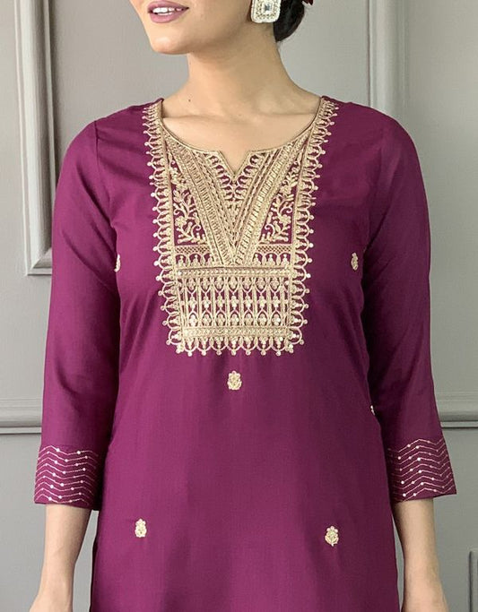 Purple Rayon Slub Straight Kurta