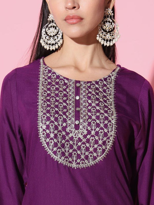 Purple Rayon Slub Straight Kurta