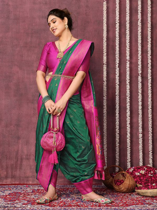 Green Wevon Jari Designer Work Silk Blend Saree