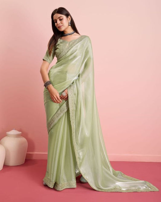 Pista Embroidery Work Lace Blouse Jimmy Choo Saree