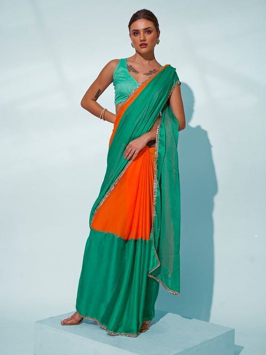 Sea Green Solid Designer Georgette Saree