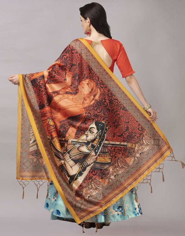 Digital Print Satin Silk Fabric Stitched Lehenga Choli With Jequared Blouse and Assami Silk Thread Work Dupatta For Women and Girls In Festive Party And Traditional Wear