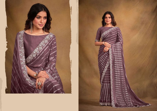 Pink Designer Embroidery & Stone Work Georgette Kasab Saree