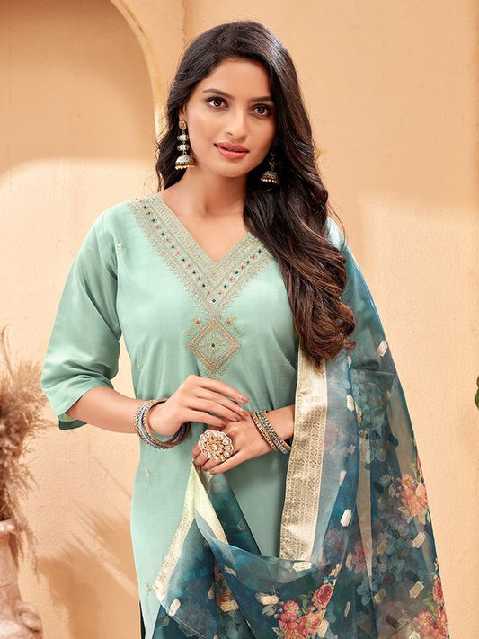 Sea Green Embroidered Kurta Sets