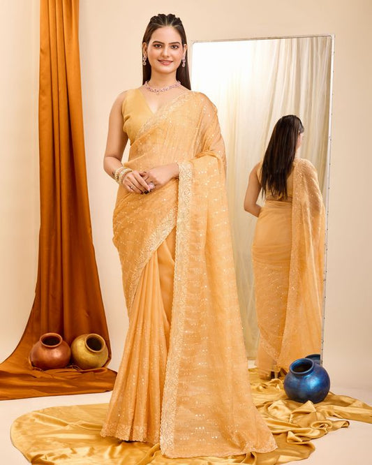 Mustard Designer Sequance Embroidery Work Georgette Saree