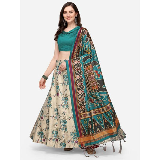 Digital Print Satin Silk Fabric Stitched Lehenga Choli With Jequared Blouse and Assami Silk Thread Work Dupatta For Women and Girls In Festive Party And Traditional Wear