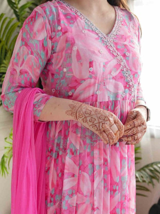 Pink Georgette A-Line Kurta