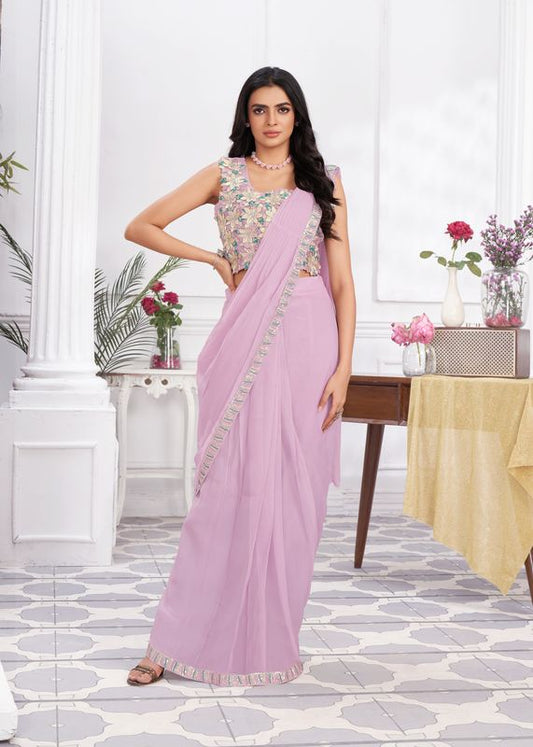 Mouve Designer Sequance Embroidery & Hand Work Shimmer Georgette Saree