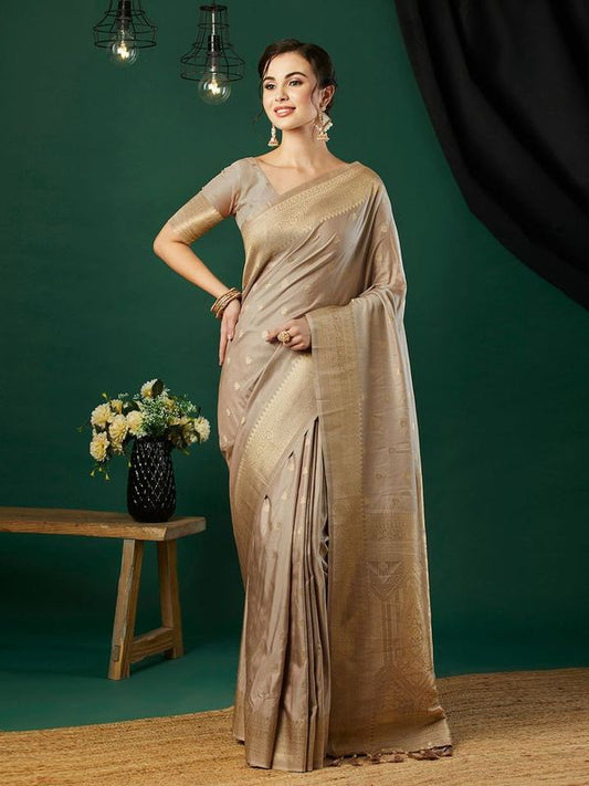 Grey Color Nylon Banarasi Wevon Jacquard Designer Ethnic Indian Traditional Look Saree