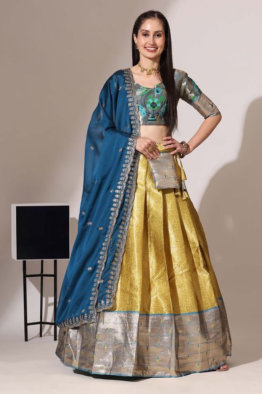 Yellow Jacquard Jacquard Work Lehenga