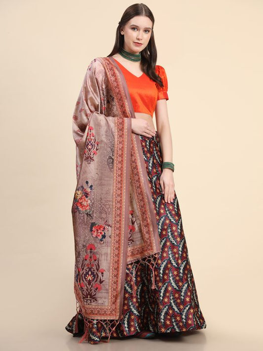 Digital Print Shiney Satin Stitched Lehenga Choli With Blouse and Sequnce Work Orgenza Dupatta For Women and Girls