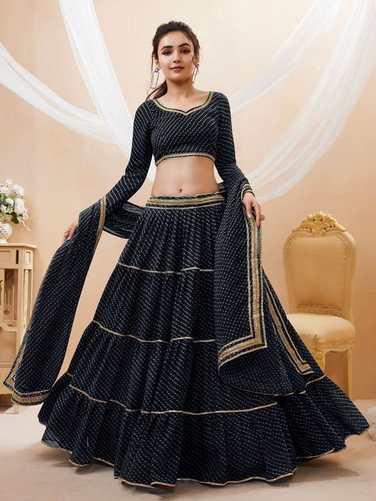 Black Women's Georgette Embroidery Lehenga Choli